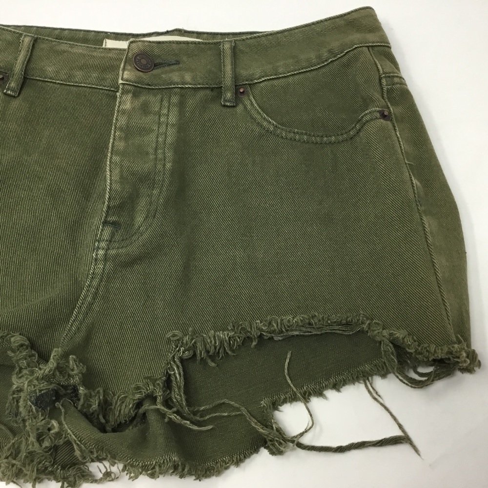 Brandy Melville Olive Green Denim Button Fly Cutoff Short - Picture 5 of 12